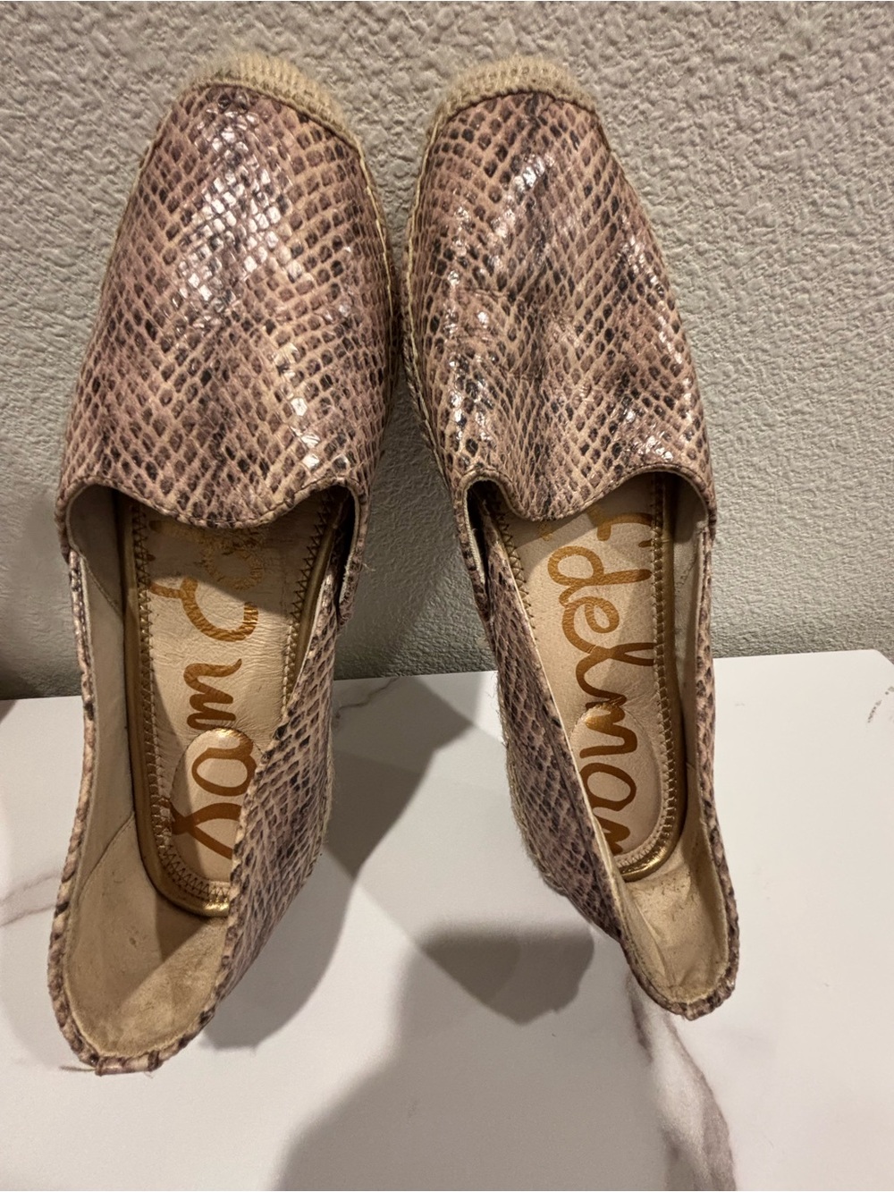 Sam Edelman Pink-Tone Snake-Print Espadrille Slip-Ons